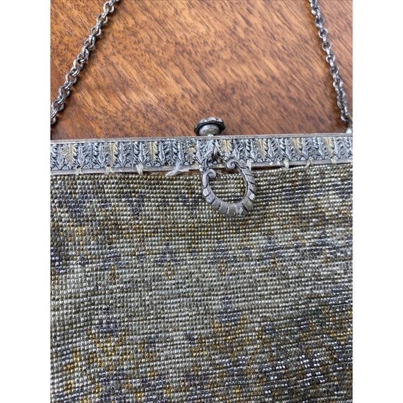 Vintage Bead Bag Carved Metal Frame Purse Silver Fringe Art Deco Handbag Antique - Picture 7 of 10
